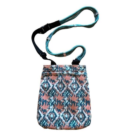 Kavu Shoulder crossbody purse. Teal rope handle. multi color ikat print!gorgeous - Picture 3 of 11